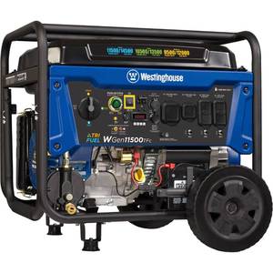 lot 42679 image: Westinghouse Outdoor Power Equipment 14500 Peak Watt Tri-Fuel Home Backup Portable Generator, Remote Electric Start, Transfer Switch Ready, Gas, Propane, and Natural Gas Powered - Retail $1499