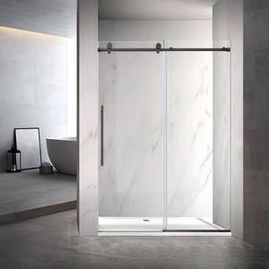 lot 42696 image: Sunrosa 48 W x 76 H Frameless Shower Door, Sliding Shower Door with Soft Close System, Glass Shower Door with 516 (8mm) Clear SGCC Tempered Glass, Aluminum Bathroom Shower Door in Matte Black - Retail $591.03