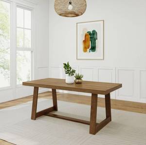 lot 42701 image: PlankBeam 72 Inch Farmhouse Dining Table, Solid Wood Rustic Kitchen Table, Large Wooden Rectangular Dinner Table for Dining Room, Home Office, Living Room Furniture, Easy Assembly, Pecan Wirebrush