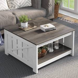 lot 42707 image: YITAHOME Coffee Table Farmhouse Coffee Table with Storage Rustic Wood Cocktail Table,Square Coffee Table for Living Meeting Room with Half Open Storage Compartment,Light Brown - Retail $110.87