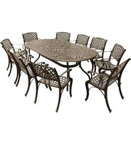 lot 42711 image: Oakland Living Contemporary Modern and Ornate Mesh Lattice 95 inch Bronze Oval Ten Chairs Outdoor Aluminum Patio Dining Set, Large-Retail-$2057.49