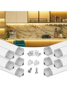 lot 42722 image: Muzata 10Pack 6.6FT2M V Shape LED Channel with Milky White Cover Silver Aluminum LED Diffuser Channel LED Strip Light Diffuser Corner Lighting Easy Installation V1SW WW 2M