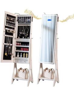 lot 42728 image: Jewelry Armoire Organizer with Bluetooth Speaker, Stand Jewelry Cabinet with Lighted Full Length Mirror,Standing Jewelry Armoire with magnetic lock,Jewelry Storage Mirror White-Retail-$169.99