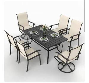 lot 42740 image: PamaPic 5-Piece Black Patio Dining Set Iron Rectangle Table with 4 Swivel Chairs-Retail-$589.99