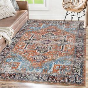 lot 42743 image: ROYHOME 9x12 Area Rug Large Machine Washable Area Rug Vintage Distressed Accent Rug Traditional Medallion Floral Floor Cover Stain Resistant Non-Slip Carpet Rug for Living Room Decor, Orange - Retail $113.64