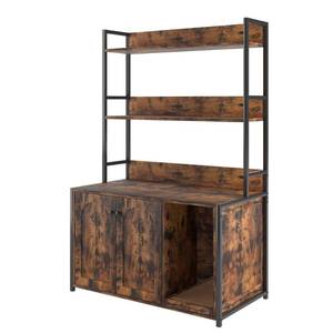 lot 42744 image: KOZYSFLER Large Cat Litter Box Enclosure with Shelf Storage, Hidden Washroom Furniture for Cats, Wooden House with Scratch Pad, Sturdy Indoor Cabinet with 2 Doors (Brown) - Retail $139.98