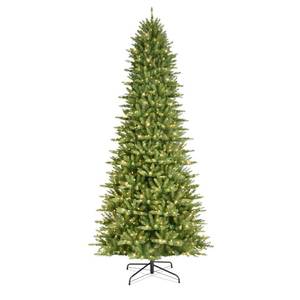 lot 42757 image: Puleo International 10 Foot Pre-Lit Slim Fraser Fir Artificial Christmas Tree with 900 UL Listed Clear Lights, Green