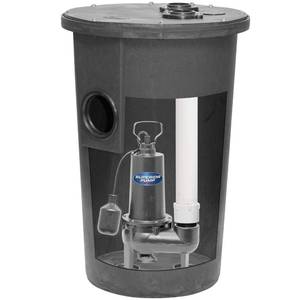 lot 58779 image: Superior Pump 93015-U Cast Iron Tethered Float Switch Sewage Pump with Basin Kit, 12 HP, Black