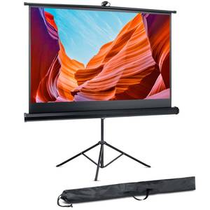 lot 58784 image: Pyle Universal Projector Screen w Stand - 120-Inch Floor Standing Portable Fold-Out Rollup Matte For Projection, Includes Tripod, Great For IndoorOutdoor Presentation, Quick Assembly - Retail $181
