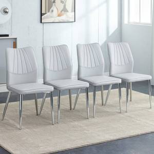 lot 58803 image: LUSPAZ Modern Dining Chairs Set of 4, Faux Leather Chair for Kitchen, Dining and Living Room, Restaurant, Light Gray PU Leather Upholstered, Silver Electroplated Metal Legs - Retail $287.59