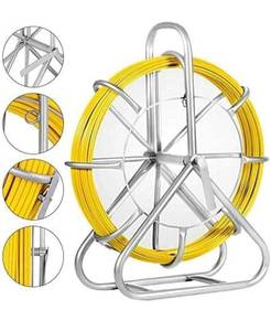 lot 58804 image: Fish Tape Fiberglass 6MM 656FT,Duct Rodder Fish Tape Puller Fiberglass Wire Cable Running with Cage and Wheel Stand,Durable Steel Reel Stand,Fish Tape Min Bending Radius 13 inch330 mm (6mm 656Ft)