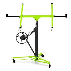 lot 58807 image: Lyromix 11FT Drywall Lift Panel Hoist Dry Wall Rolling Panel, Drywall Lift 150LBS Heavy Duty Lifter for Sheetrock, Construction Tools with Adjustable Telescopic Arm & 3 Lockable Wheels (Vintage Red) - Retail $160