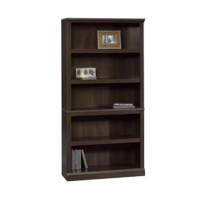 lot 58808 image: Sauder 5 Tier Book Shelf Wooden Bookcase Multipurpose Bookshelf for Home Office, Living Room, in Grand Walnut - Retail $163.09
