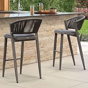 lot 42682 image: PURPLE LEAF Bar Stool Set of 2 Outdoor Rattan Bar Chair with Back Metal Bar Height Stool Wicker Barstool Grey-Retail-$369.99
