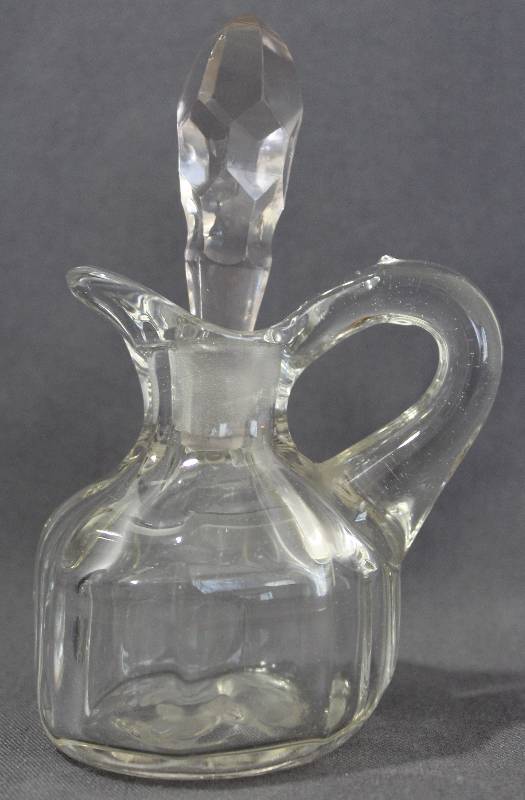 lot 9759 image: 5-14 Cut Glass Vinegar or Oil Bottle Cruet & Glass Stopper