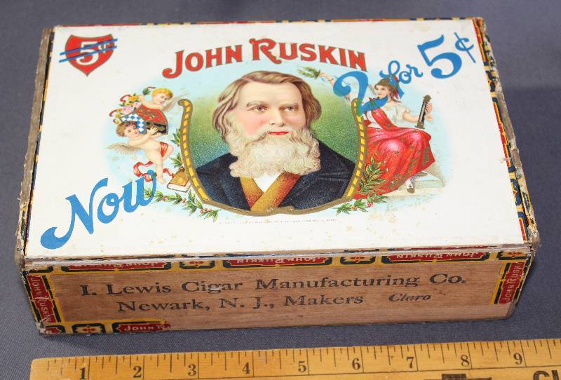 lot 9784 image: Lewis Cigar Manufacturing Co. John Ruskin Cigar Box