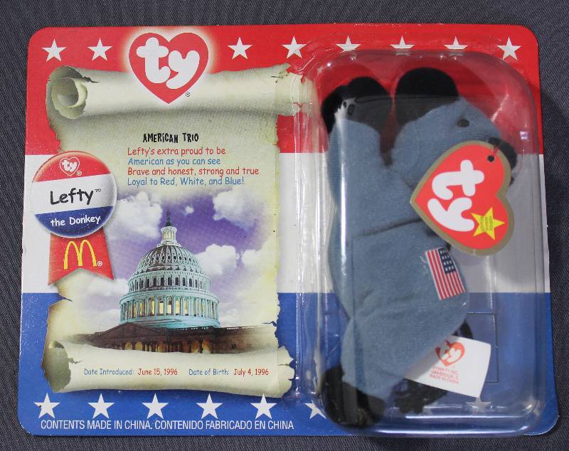 lot 9786 image: 2000 McDonalds Happy Meal Toys � American Trio LEFTY Teenie Beanie. Original Pkg