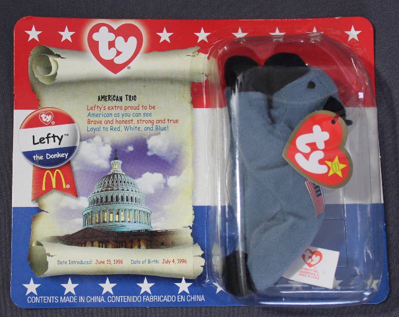 lot 9787 image: 2000 McDonalds Happy Meal Toys � American Trio LEFTY Teenie Beanie. Original Pkg�