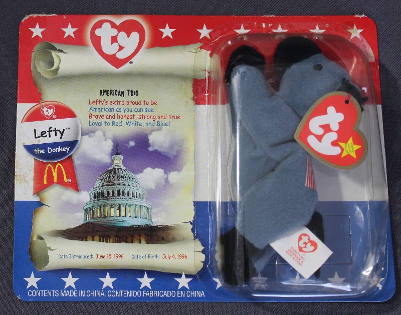 lot 9788 image: 2000 McDonalds Happy Meal Toys � American Trio LEFTY Teenie Beanie. Original Pkg