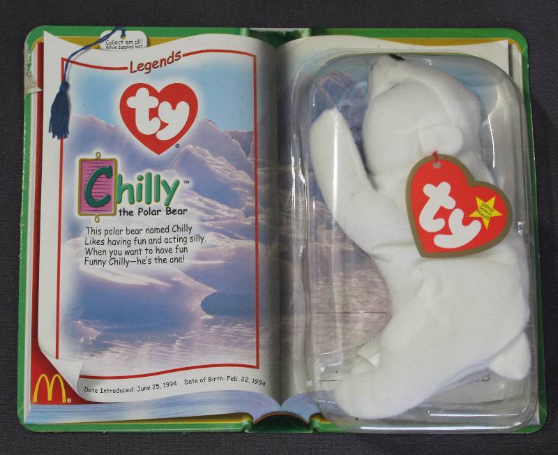 lot 9802 image: 2000 McDonalds Happy Meal Toys � Legends CHILLY Teenie Beanie. Original Pkg