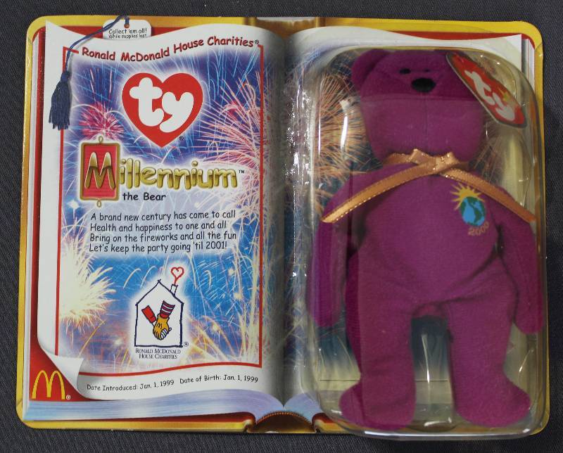 lot 9810 image: 2000 McDonalds Happy Meal Toys � Millennium Teenie Beanie. Original Pkg