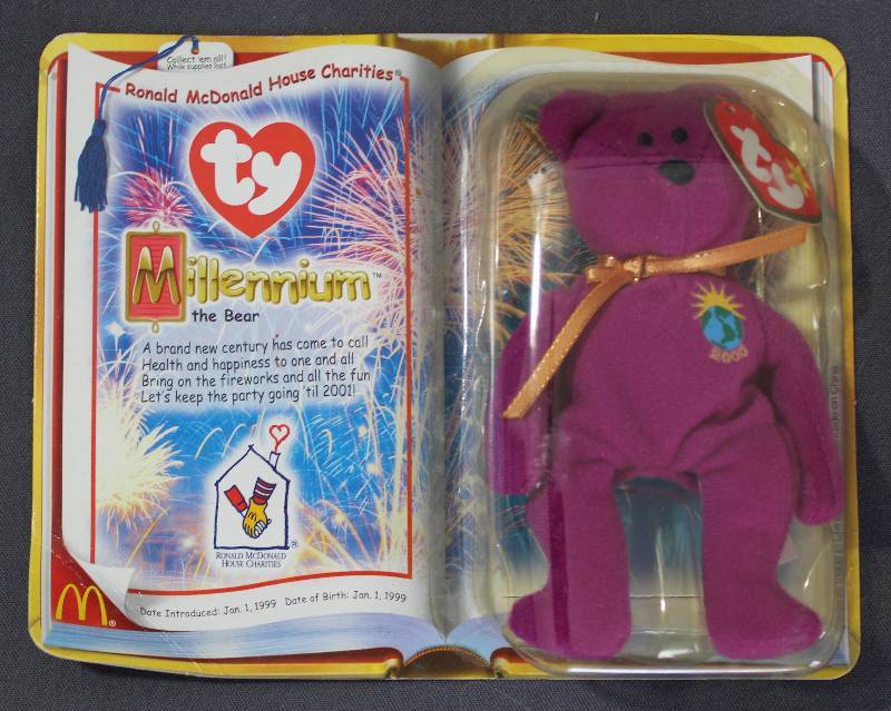 lot 9817 image: 2000 McDonalds Happy Meal Toys � Millennium Teenie Beanie. Original Pkg