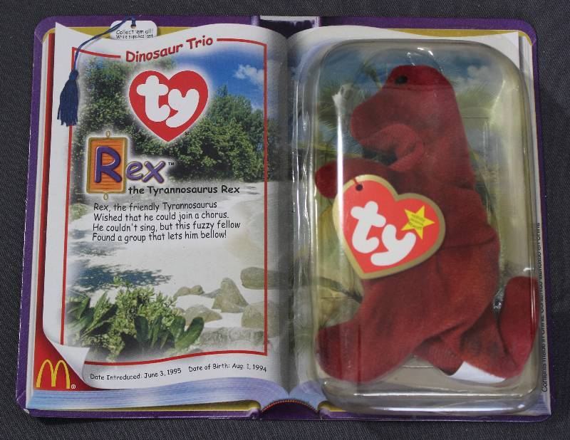 lot 9828 image: 2000 McDonalds Happy Meal Toys � Dinosaur Trio Rex Teenie Beanie. Original Pkg