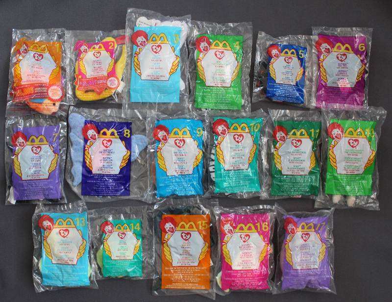 lot 9858 image: 2000 McDonalds Happy Meal Toys, Teenie Beanie Babies. 17pc Set & Original Pkg