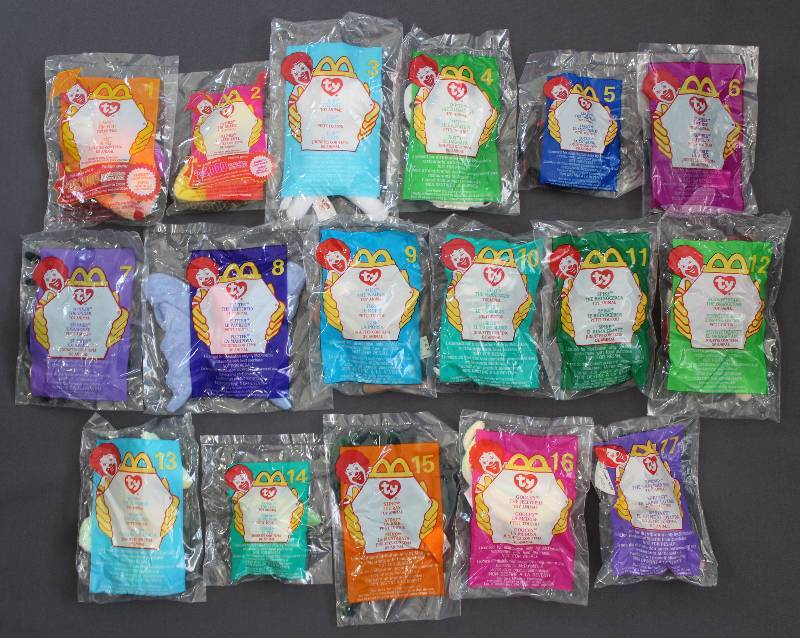 lot 9859 image: 2000 McDonalds Happy Meal Toys, Teenie Beanie Babies. 17pc Set & Original Pkg
