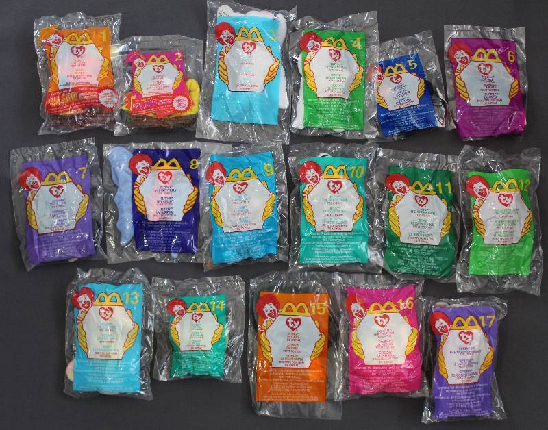lot 9862 image: 2000 McDonalds Happy Meal Toys, Teenie Beanie Babies. 17pc Set & Original Pkg