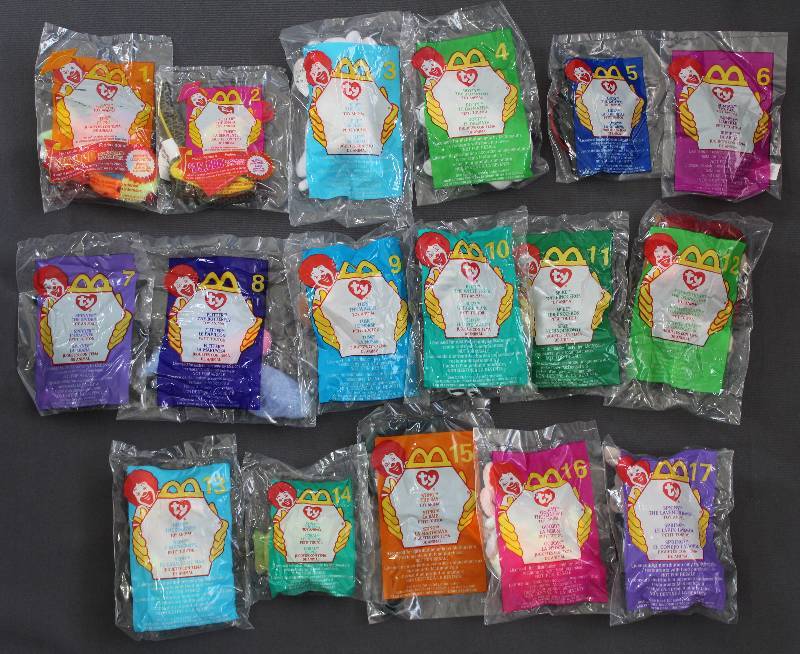 lot 9863 image: 2000 McDonalds Happy Meal Toys, Teenie Beanie Babies. 17pc Set & Original Pkg