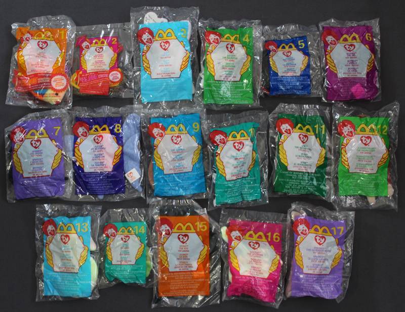 lot 9864 image: 2000 McDonalds Happy Meal Toys, Teenie Beanie Babies. 17pc Set & Original Pkg