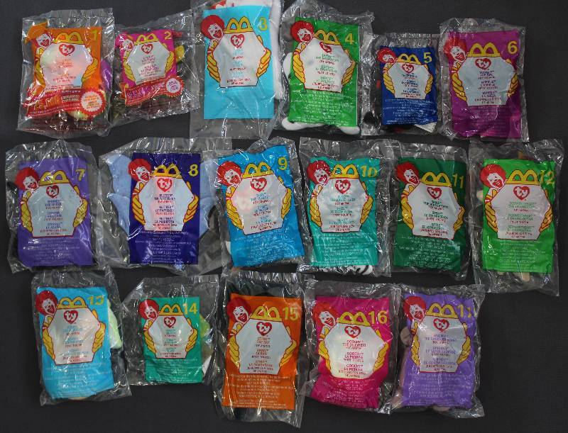 lot 9865 image: 2000 McDonalds Happy Meal Toys, Teenie Beanie Babies. 17pc Set & Original Pkg