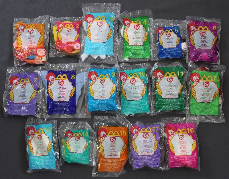 lot 9867 image: 2000 McDonalds Happy Meal Toys, Teenie Beanie Babies. 17pc Set & Original Pkg