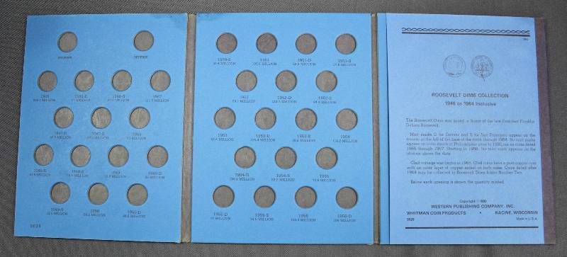 lot 9892 image: Whitman Coin Folder - Roosevelt Dimes 1946 to 1964. Number 1.