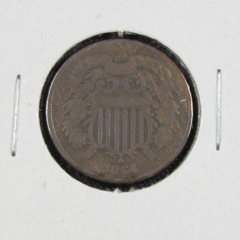lot 4072 image: 1864 U.S. 2 Cents Coin, Small Motto 2 Cent Shield Image