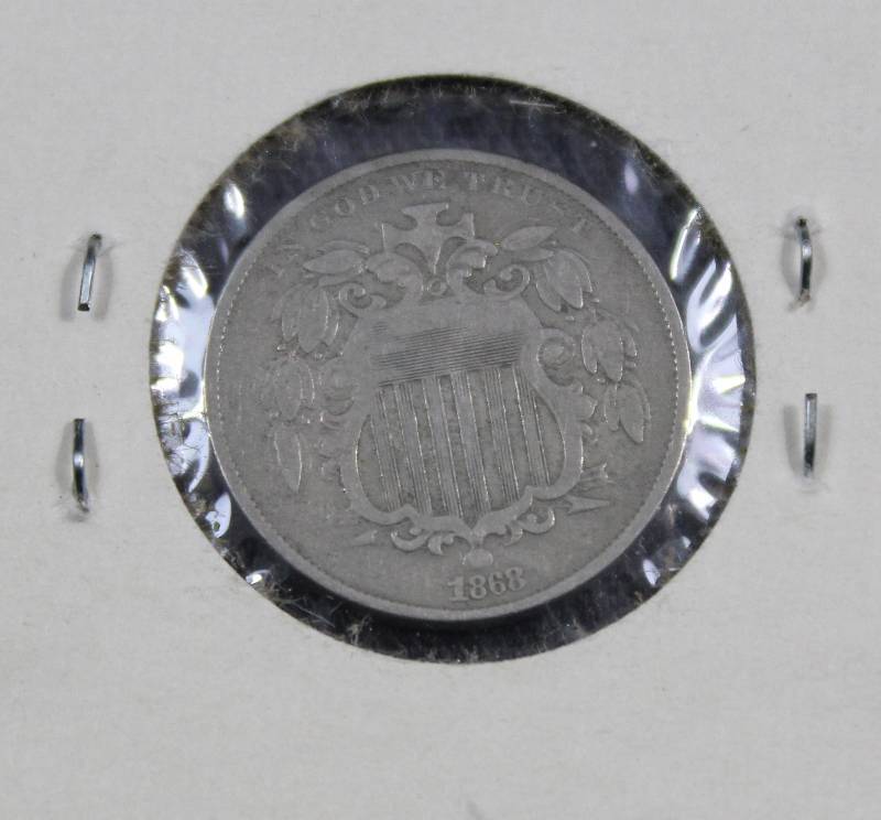 lot 4073 image: 1868 U.S. 5 Cents Coin with Shield Image. 150 Years Old