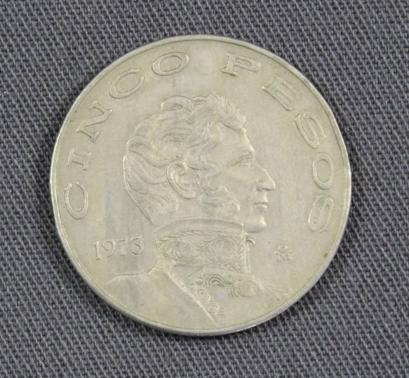 lot 4108 image: 1973 Mexico Cinco (Five) Pesos Coin, Portrait of Vicente Guerrero