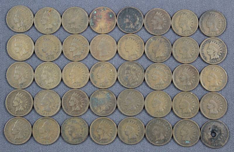 lot 4129 image: (40) 1903-1908 U.S. Indian Head Pennies. 1 Cent Coins