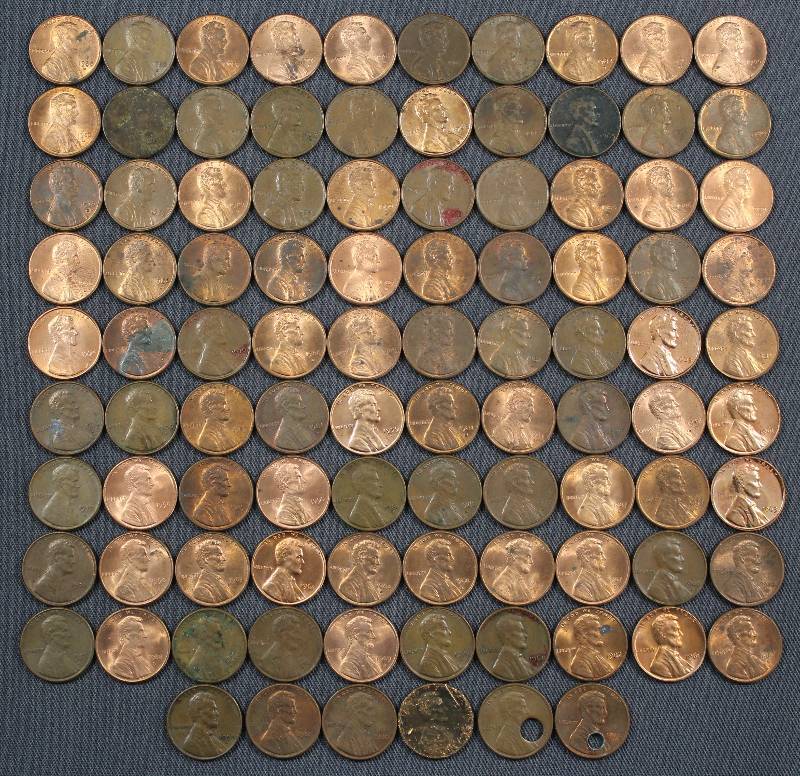 lot 4130 image: (96) U.S. Pennies, Years range from 1959-2004. 1 Cent Coins