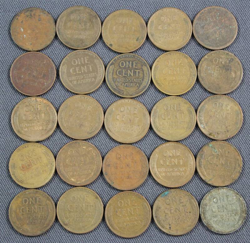 lot 4135 image: (25) U.S. Wheat Back Pennies, 1 Cent Coins