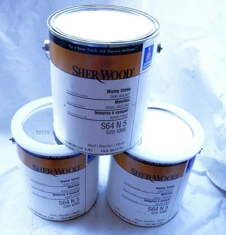 lot 4360A image: 3  - One Gallon Cans of Sherwin Williams Sher-Wood Wiping STAINS