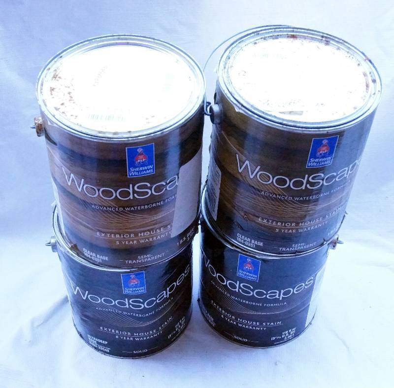 lot 4364 image: 4 One Gallon Cans of Sherwin Williams WoodScapes HOUSE STAIN