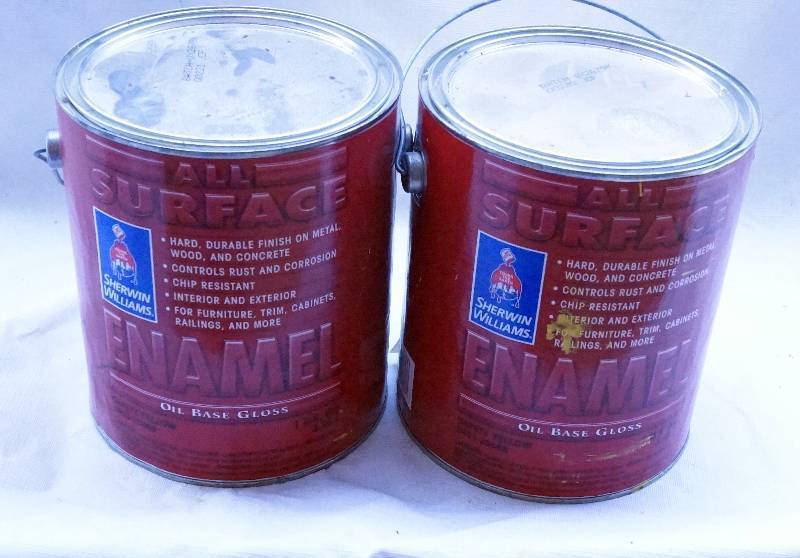 lot 4368 image: 2 One Gallon Cans of Sherwin Williams ALL SURFACE ENAMEL Oil Base Gloss