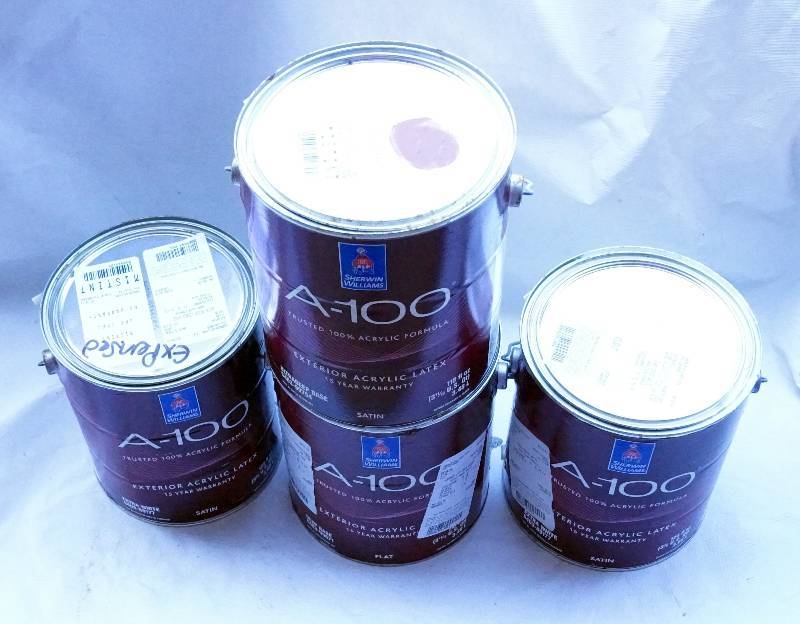 lot 4377 image: 4 One Gallon Cans of Sherwin Williams A-100 Exterior Latex