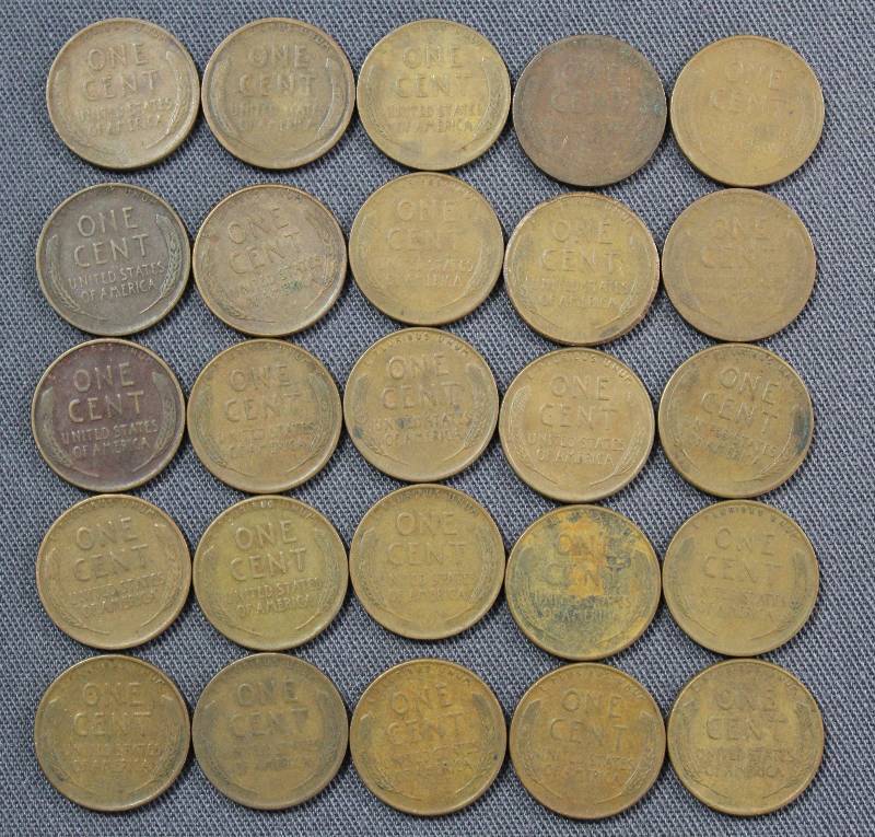 lot 4136 image: (25) U.S. Wheat Back Pennies, 1 Cent Coins