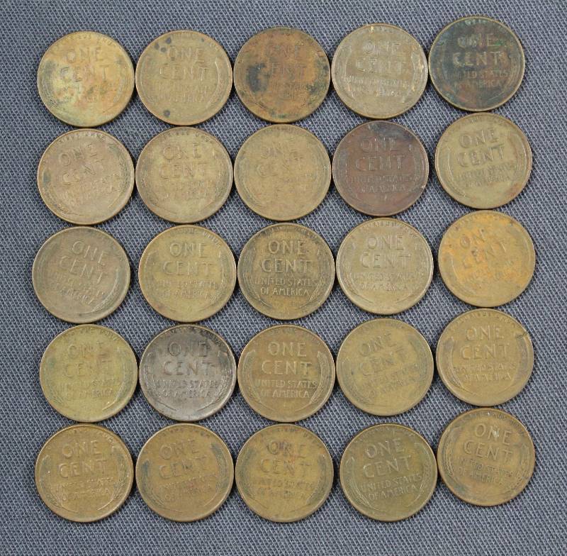 lot 4138 image: (25) U.S. Wheat Back Pennies, 1 Cent Coins
