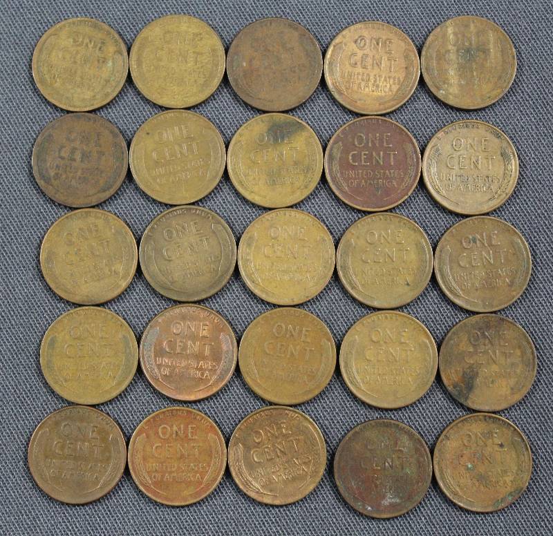 lot 4139 image: (25) U.S. Wheat Back Pennies, 1 Cent Coins