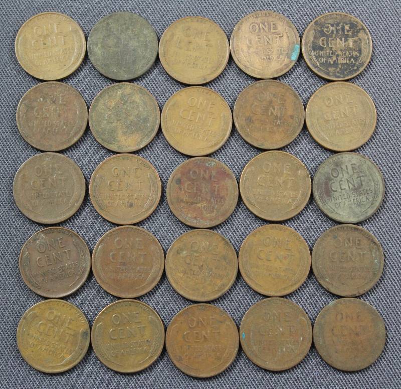 lot 4140 image: (25) U.S. Wheat Back Pennies, 1 Cent Coins