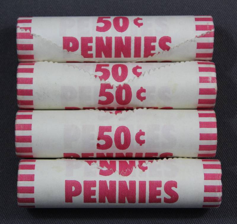 lot 4141 image: 4 New Rolls of U.S. Pennies, 1 Cent Coins